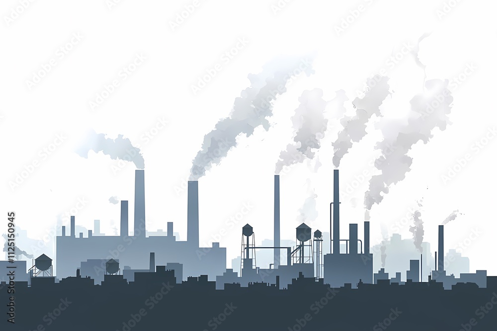 Fototapeta premium Industrial Cityscape with Smoky Chimneys and Pollution Effect