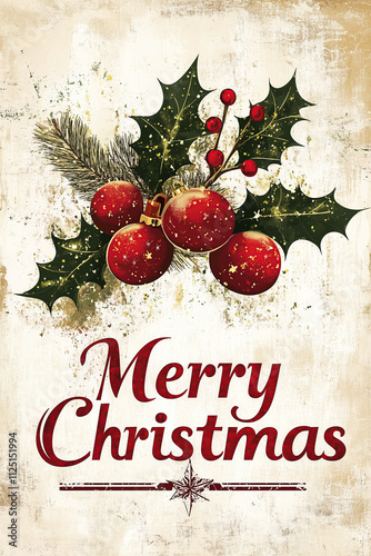 Merry Christmas greeting card: vintage style design with festive text
