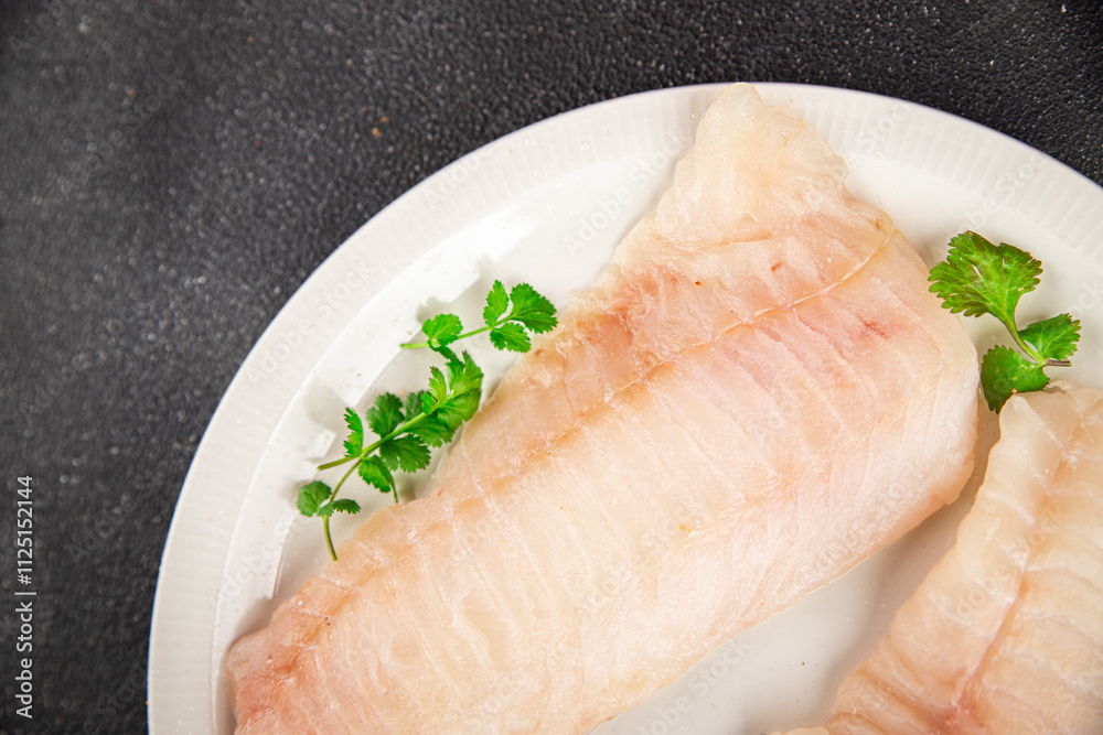 Raw fish fillet fresh tasty food dish delicious gourmet food background on the table rustic food top view copy space keto and paleo diet pescetarian