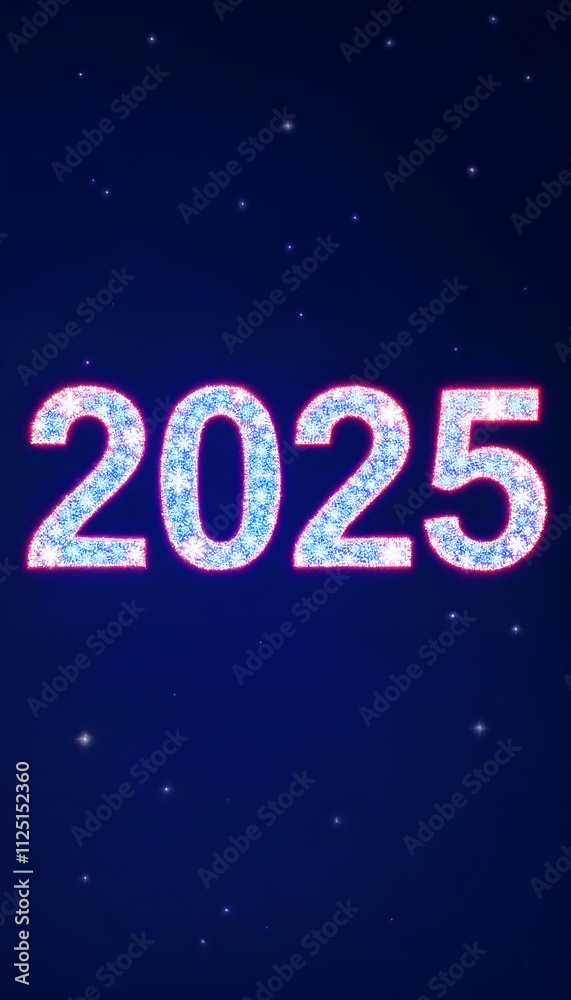 New year 2025 vibrant phone wallpaper featuring shimmering numbers on a dark blue starry background, perfect for celebrating new beginnings and fresh opportunities