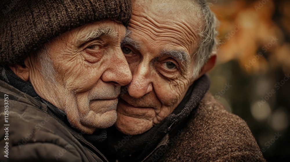 Elderly Men Embracing with Warm Expressions Elderly Men Embracing with Warm Expressions