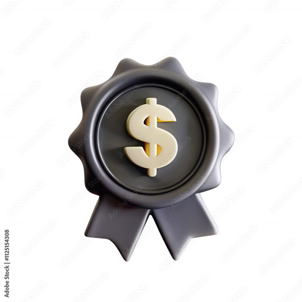This image features a 3D medal emblem with a dollar symbol in the center, symbolizing financial achievement or reward. It has a glossy finish and ribbon. This image features a 3D medal emblem with a dollar symbol in the center, symbolizing financial achievement or reward. It has a glossy finish and ribbon.