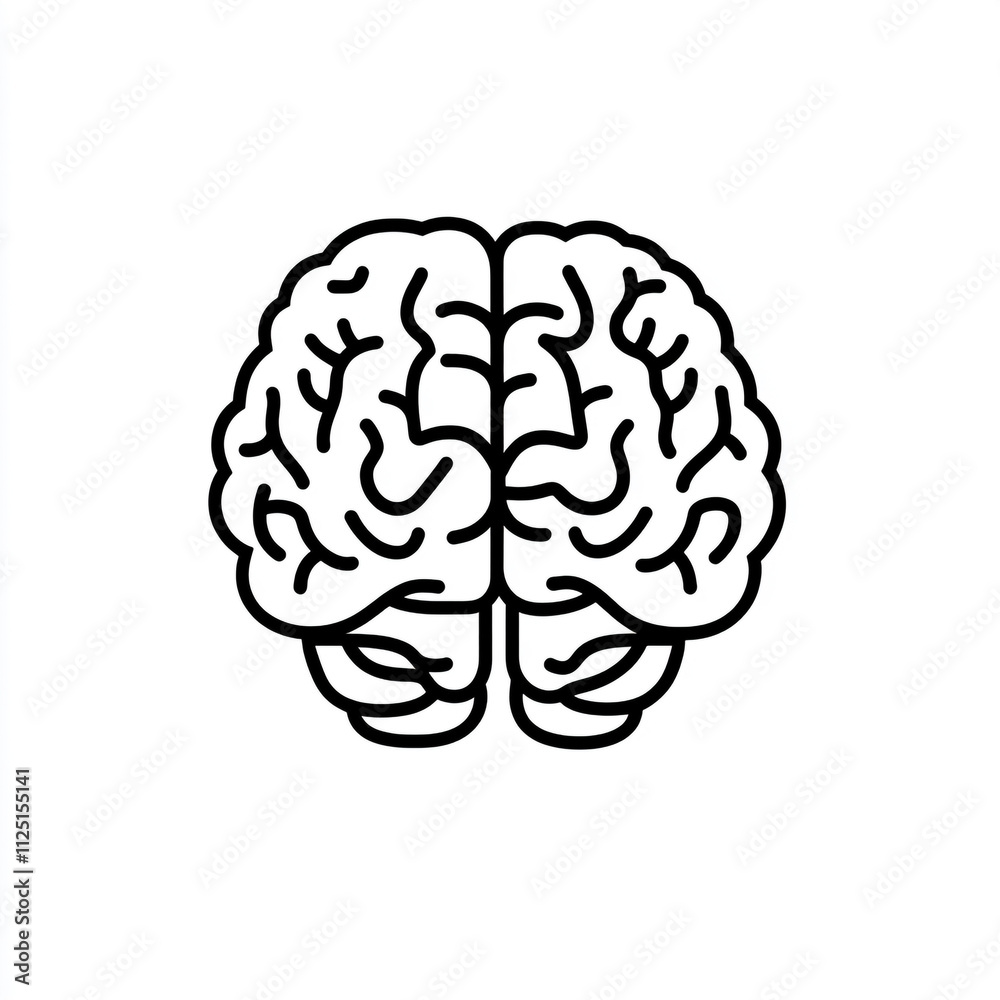 A simple human brain illustration on a white background. A simple human brain illustration on a white background.