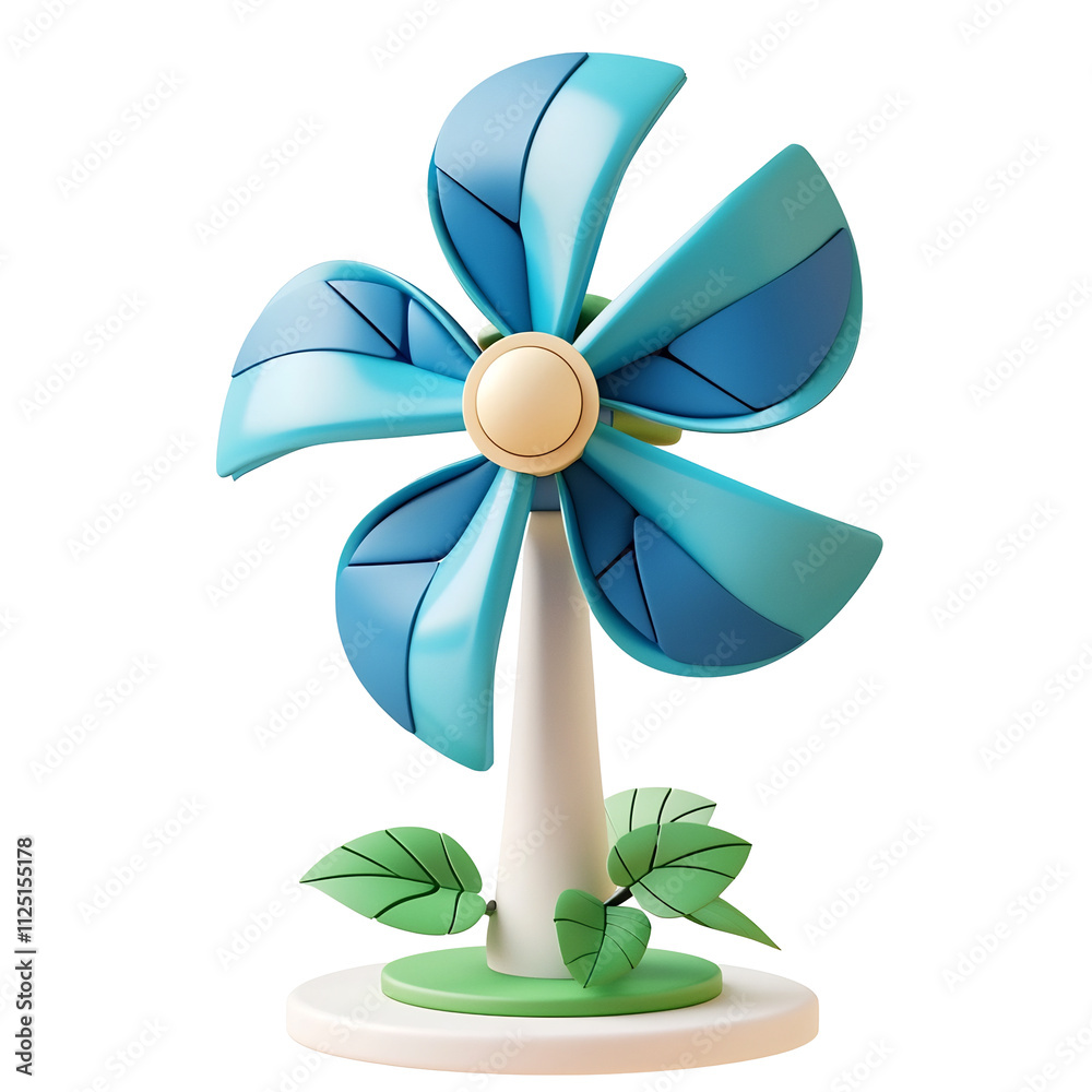 Vibrant 3D Windmill Icon with Spinning Blades on White Background Vibrant 3D Windmill Icon with Spinning Blades on White Background