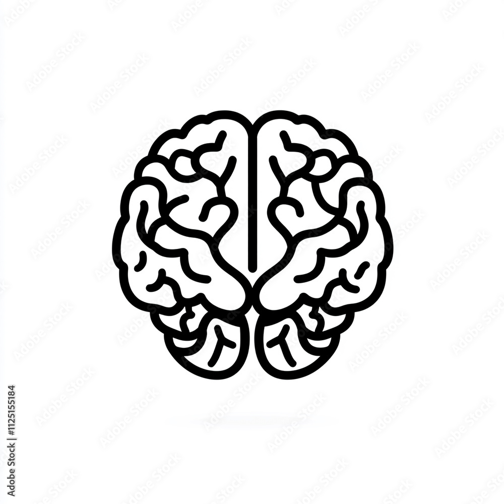 A simple human brain illustration on a white background. 