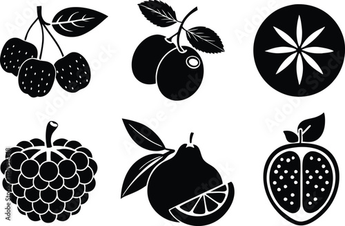 Wallpaper Mural 6-vector silhouette fruits icon set features a collection of fruit icons in a clean and minimalist style. Perfect for food-related projects, product labels, packaging, menus, and digital designs.  Torontodigital.ca