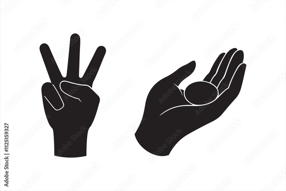 Obraz premium hand vector, happy peace sign hand silhouette vector art illustration