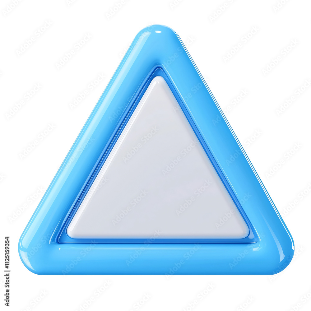 Vibrant Blue and White Glossy Triangular Warning Icon with Rounded Edges in Minimalist 3D Style Vibrant Blue and White Glossy Triangular Warning Icon with Rounded Edges in Minimalist 3D Style