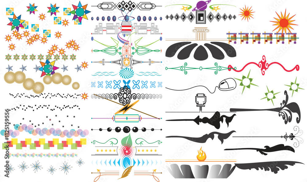 Fototapeta premium Doodle cute glitter pen line elements. Doodle heart, arrow, star, sparkle decoration symbol set icon. Simple sketch line style emphasis, attention, pattern elements. Vector illustration.