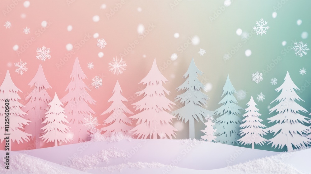 Beautifully Arranged Paper Cut Winter Scene with Snowflakes Beautifully Arranged Paper Cut Winter Scene with Snowflakes