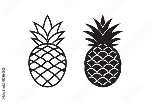 pineapple vector, pineapple fruit silhouette vector art illustration
