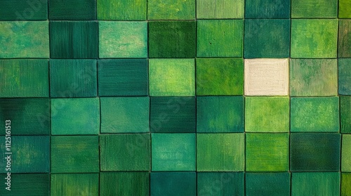 forestry industry concept. Colorful green tiles arranged in a textured grid with one white tile.