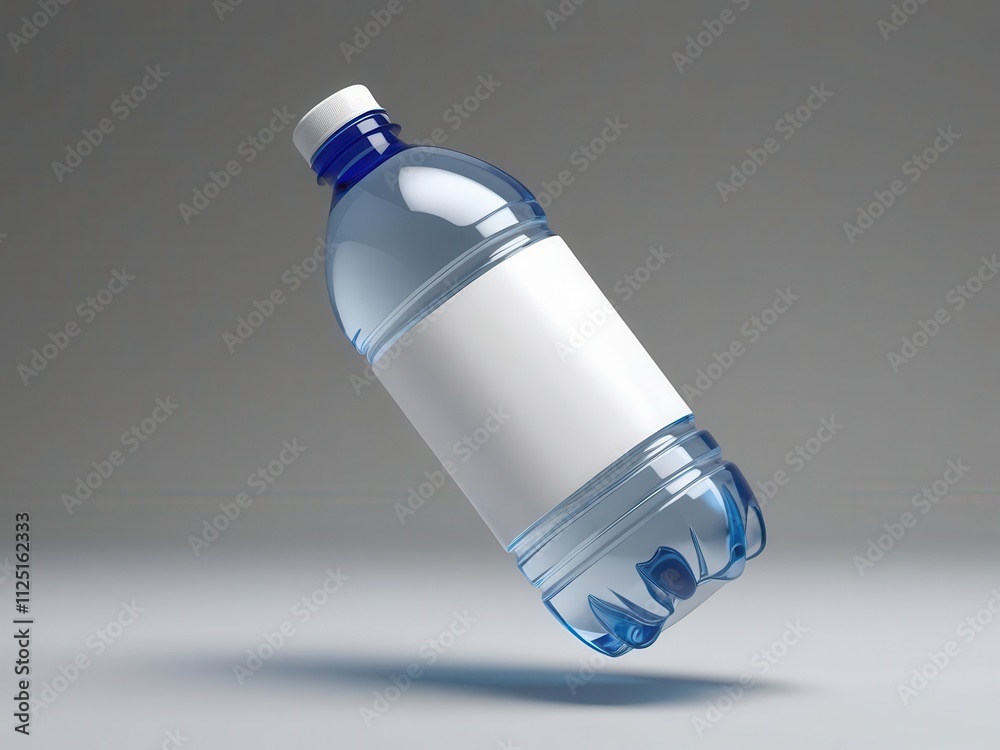 A floating plastic water bottle with a blank label, ideal for branding and promotional purposes. A floating plastic water bottle with a blank label, ideal for branding and promotional purposes.