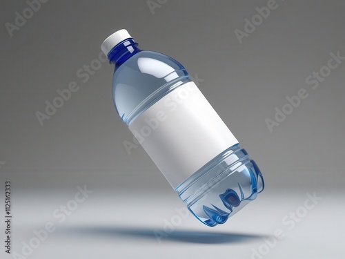 A floating plastic water bottle with a blank label, ideal for branding and promotional purposes. photo