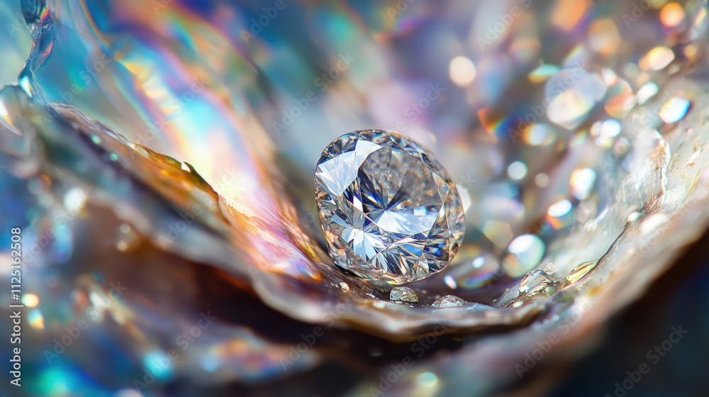 Capture a macro image of a diamond embedded in the nacre of an oyster shell, showcasing the hidden beauty beneath its exterior Capture a macro image of a diamond embedded in the nacre of an oyster shell, showcasing the hidden beauty beneath its exterior