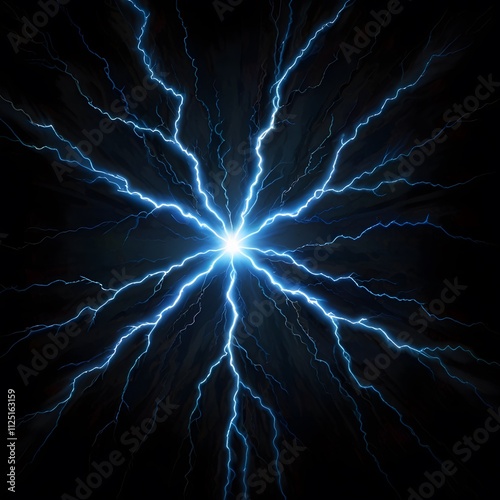 Electric blue lightning bolt overlay the dark background, representing energy, power, and natural force.	 photo