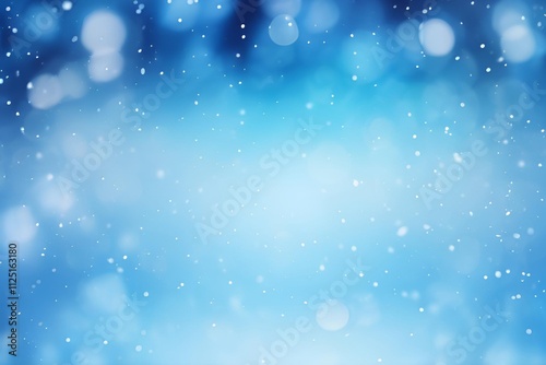 blue snow background abstract blurred, Snowflakes Falling Against a Soft Blue Background