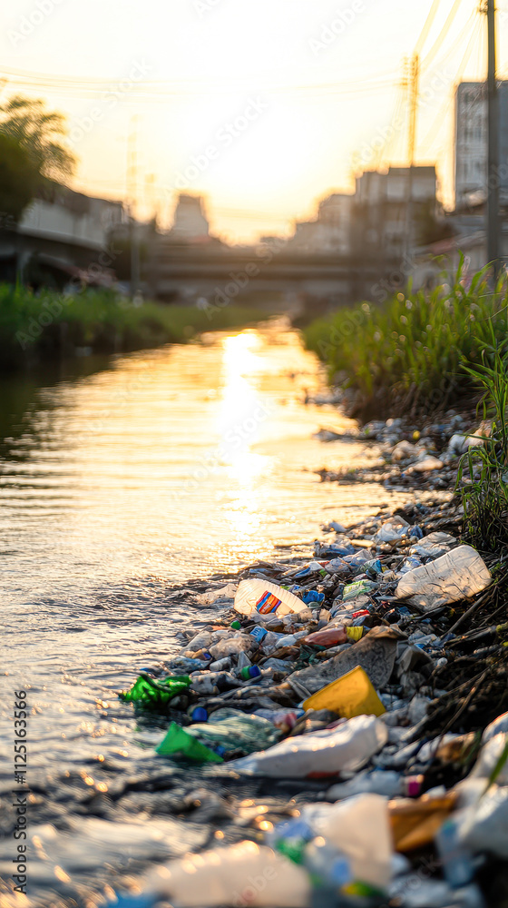 A river with trash floating in it A river with trash floating in it