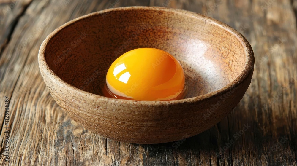 Fresh Egg Yolk in Rustic Bowl on Wooden Table Surface Fresh Egg Yolk in Rustic Bowl on Wooden Table Surface