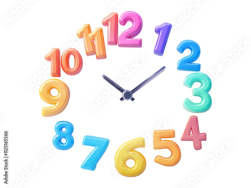 Colorful 3D Clock Numbers on Transparent Background photo