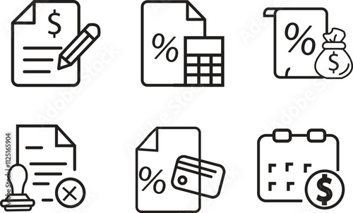 BUSINESS & loan thin line vector icon set. Pixel perfect. Editable stroke. The set contains icons: Investment, Wealth Growth, Business Strategy, Target, Wealth Insurance with transparent background.