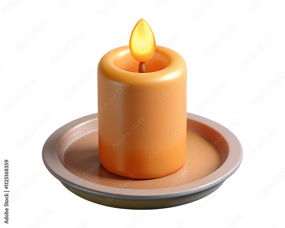 3d burning candle on white background