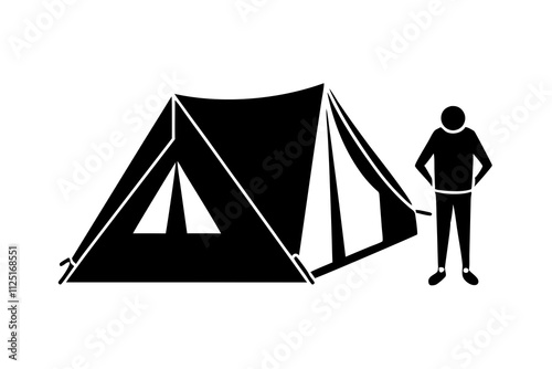 Camper and Tent: Outdoor Adventure and Camping Vector Illustration