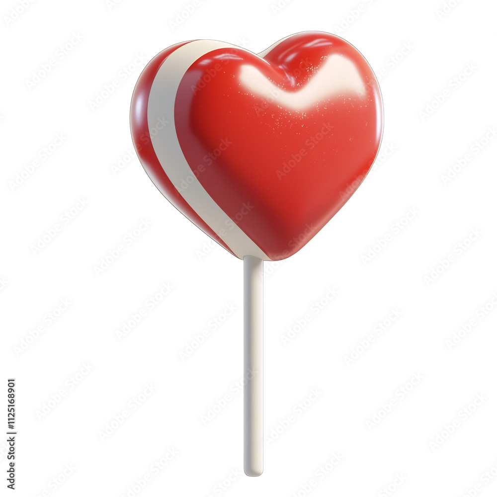 Vibrant Red and White Heart-Shaped Lollipop 3D Icon in Minimal Cartoon Style Vibrant Red and White Heart-Shaped Lollipop 3D Icon in Minimal Cartoon Style