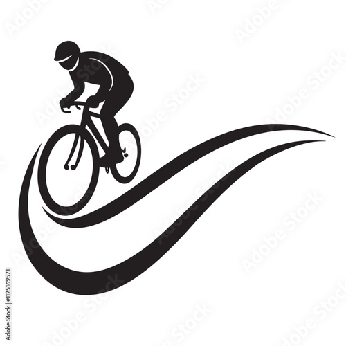 A black silhouette cyclist riding downhill