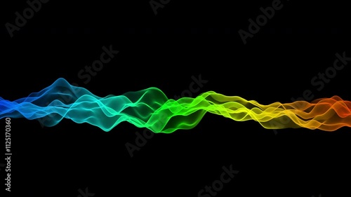 3D colourful visualisation of voice record. 4K wavy abstract animation on black background