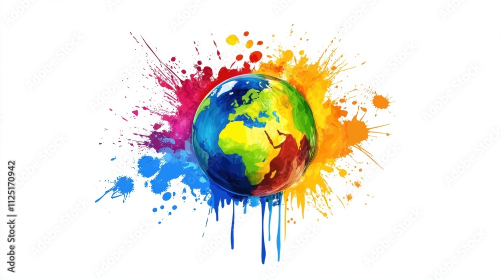 Vibrant Globe with Colorful Splash Background Vibrant Globe with Colorful Splash Background