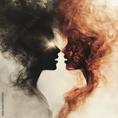 Dramatic duel between light and fiery energy faces.