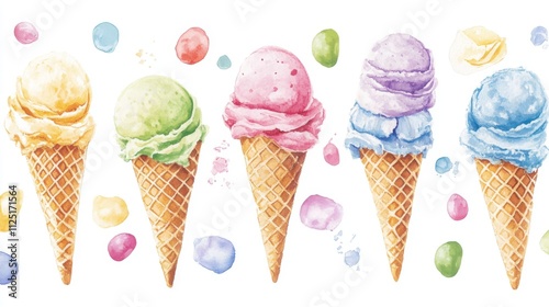 Vibrant Watercolor Ice Cream Cones