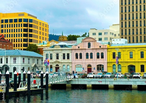 Картината върху платно Panoramic View of Hobart, Tasmania: Historic Waterfront and Majestic Mount Welli