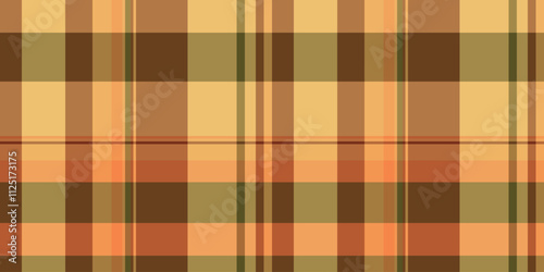 Stripped seamless pattern tartan, funky vector fabric plaid. Close up check background textile texture in orange and amber colors.