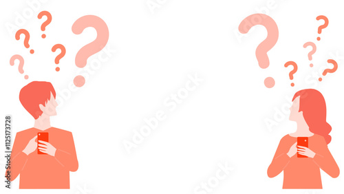 person and question mark, wondering while operating a smartphone.