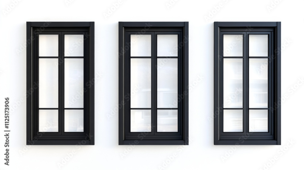 Three Black Windows on a White Wall - Elegant Architectural Design