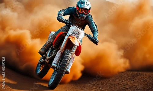 A motocross rider navigating through a cloud of dirt and dust.