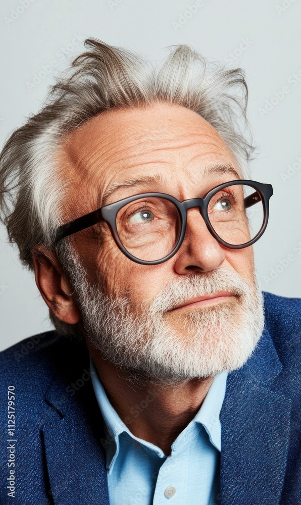 Portrait of Senior Man with Glasses Looking Up Portrait of Senior Man with Glasses Looking Up