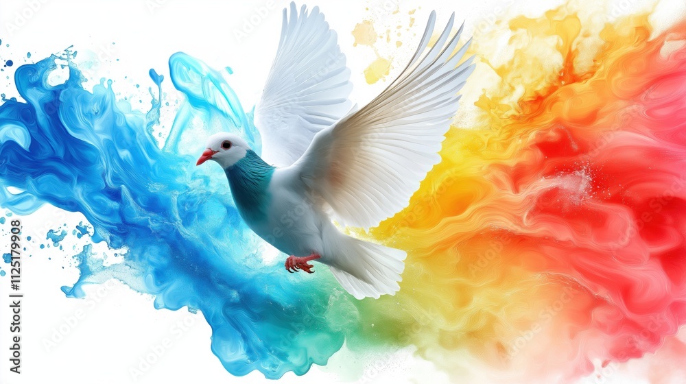 Colorful Dove Illustration with Splash Background Colorful Dove Illustration with Splash Background