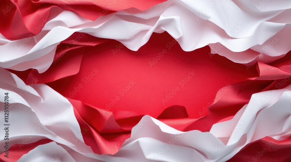 This image features flowing fabric in red and white, beautifully rippling as if caught in motion, symbolizing harmony between the two vibrant colors. This image features flowing fabric in red and white, beautifully rippling as if caught in motion, symbolizing harmony between the two vibrant colors.