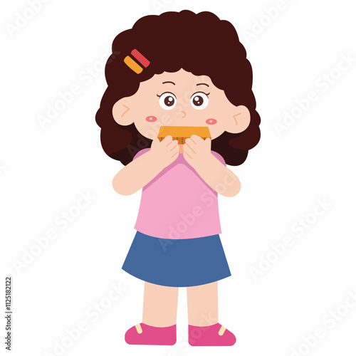 Little girl playing harmonica Illustration
