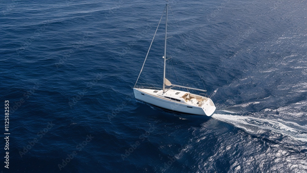 sailboat navigating through deep blue ocean waters. sailboat navigating through deep blue ocean waters.
