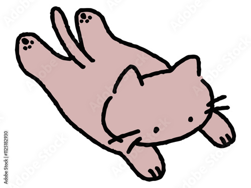 寝転んでいるネコのゆるい手描きイラスト