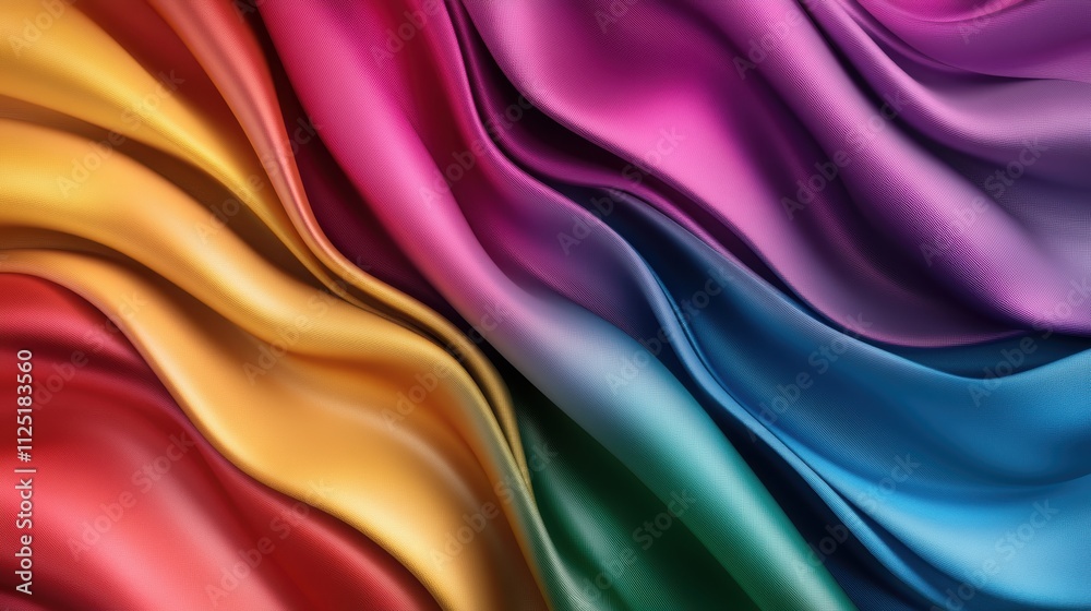 Elegantly flowing silk fabric displays a stunning range of vibrant colors, capturing movement and the essence of fluidity and artistic expression. Elegantly flowing silk fabric displays a stunning range of vibrant colors, capturing movement and the essence of fluidity and artistic expression.