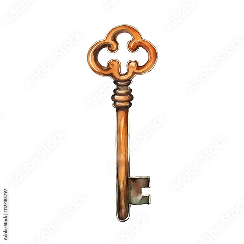 Weathered Vintage Skeleton Key Isolated on White Background