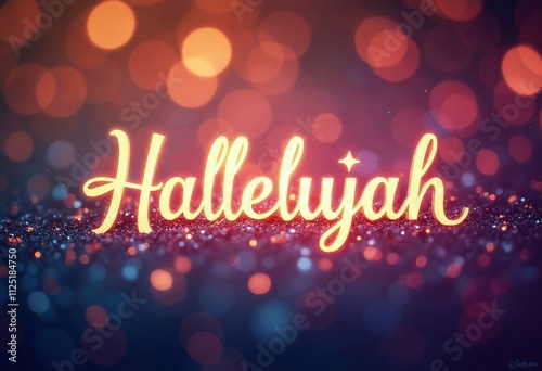 Hallelujah calligraphic lettering on colorful bokeh glitter festive sparkles background