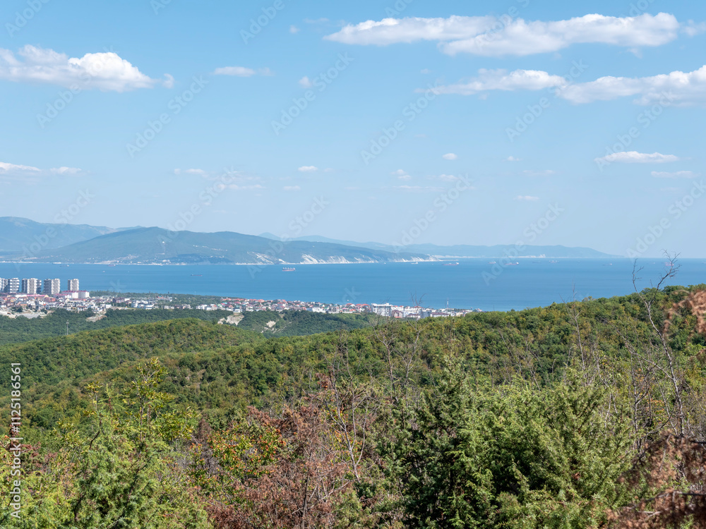 Black sea coast. bald mountain. Beautiful blue sea in Novorossiysk Black sea coast. bald mountain. Beautiful blue sea in Novorossiysk