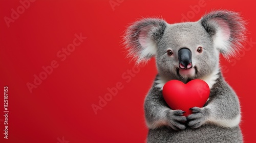 Cute Koala Holding a Heart in Red photo