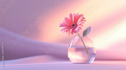 A graceful pink flower stands tall in a clear vase, reflecting the essence of femininity and resilience. This artwork embodies celebration, inspiration, and honor for women everywhere